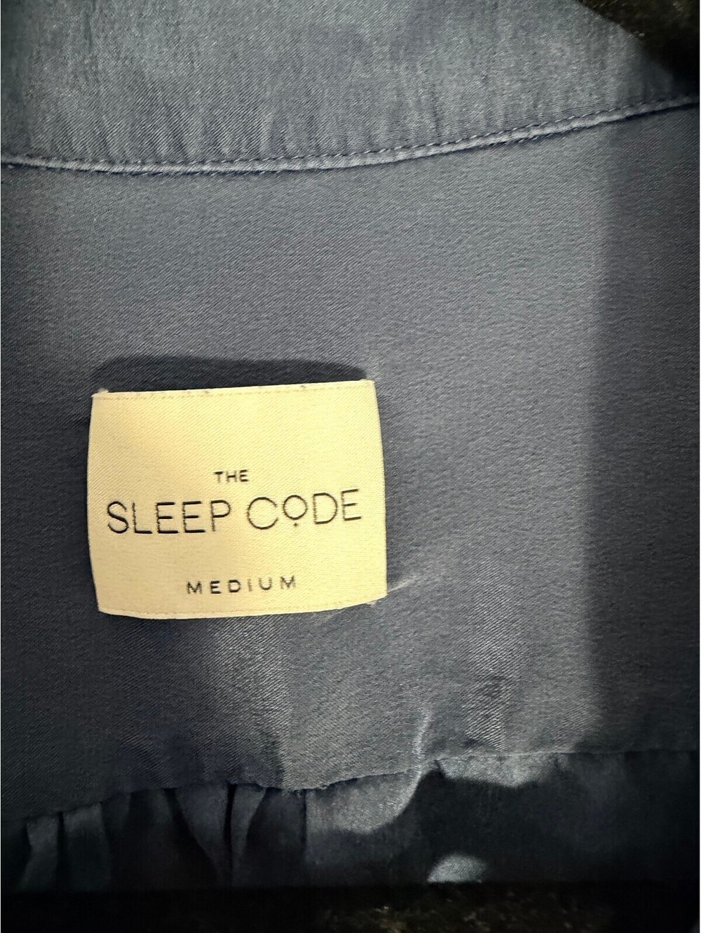 The Sleep Code 100% Silk Pajama Top Blue Contrast Trim Button Front Sleep Shirt - Picture 4 of 5